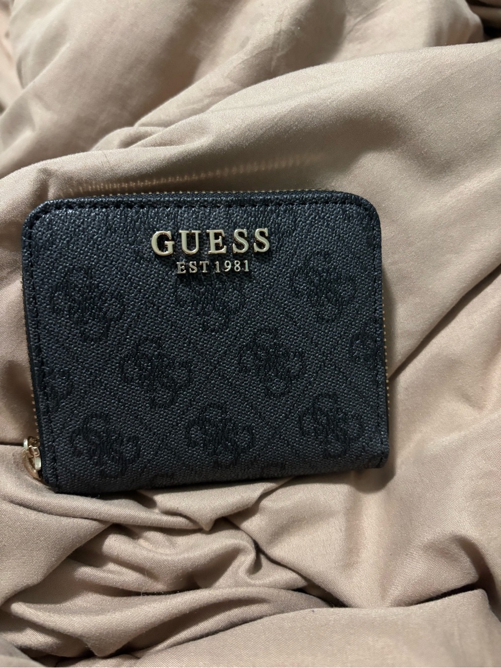 Guess Black Zip-Around Logo Card Holder with Gold Hardware